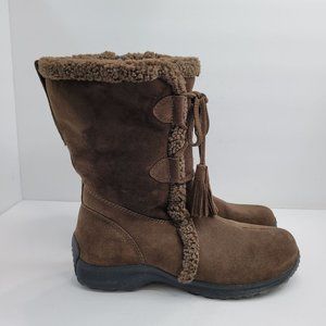 Lands End Boots Suede Faux Fur Lace Up Women's Winter Boots 239073 US Size 11B